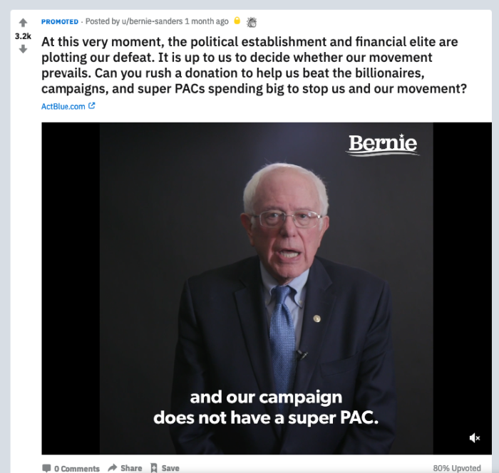 Example of a political Ad, no link to the related post in /r/RedditPoliticalAds