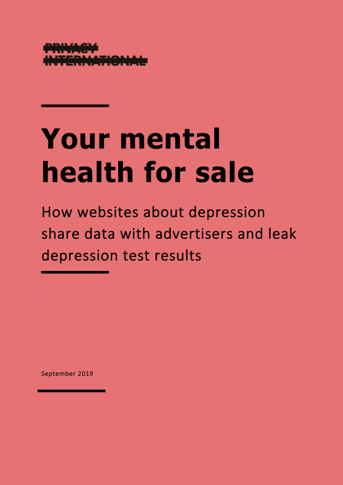 Frontpage of mental health report: Your mental health for sale