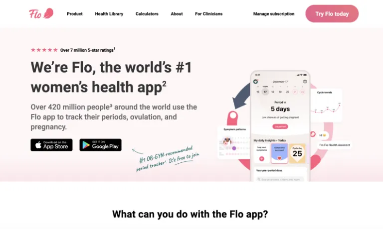 Screenshot of Flo's website - title text claims: We're Flo, the world's #1 women's health app!