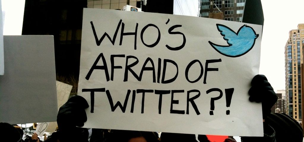 Protest banner about Twitter