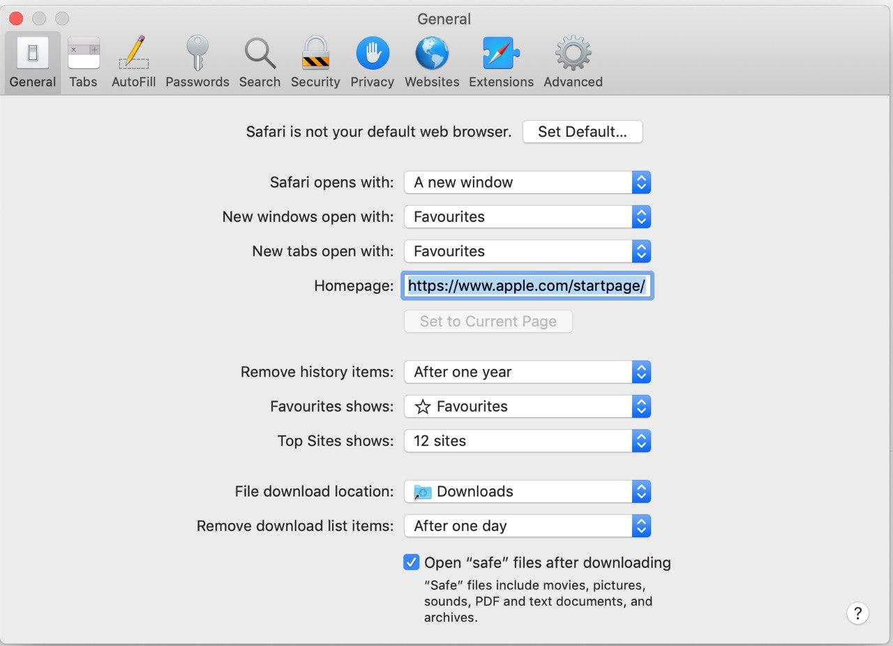 safari preferences on macbook air