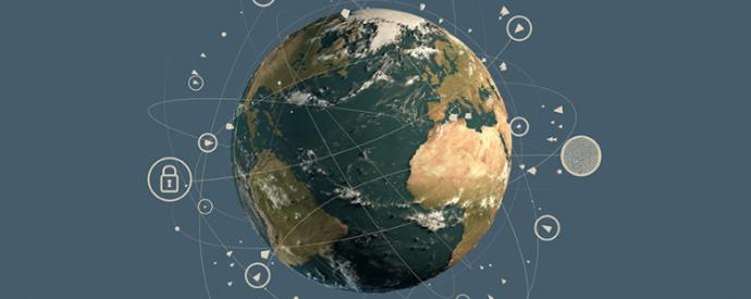 Depiction of an earth globe with data around