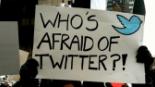 Protest banner about Twitter
