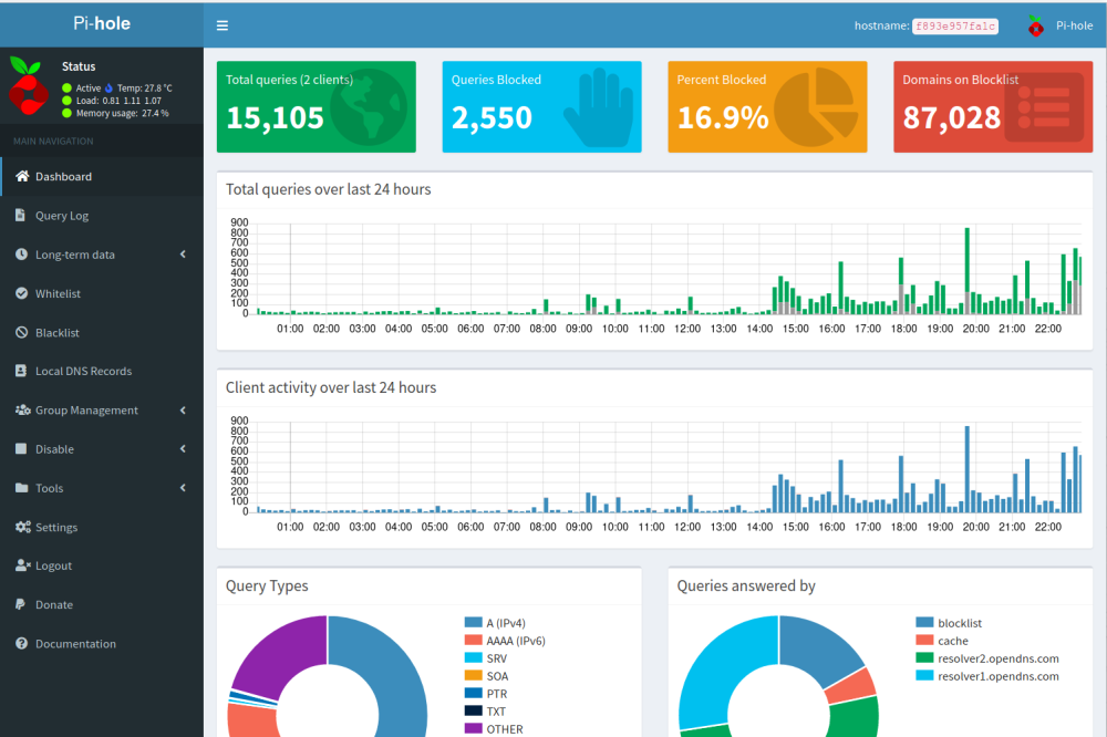 Fig. 10: Pi-hole admin panel