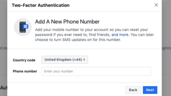 Add a phone number for 2FA
