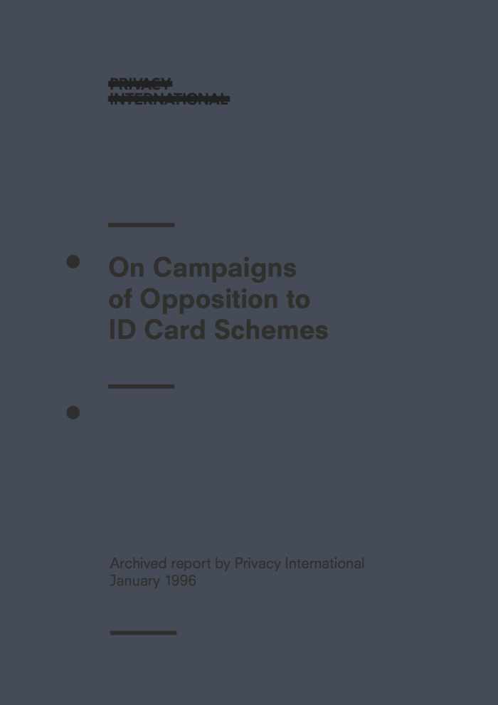 On Campaigns of Opposition to ID Card Schemes