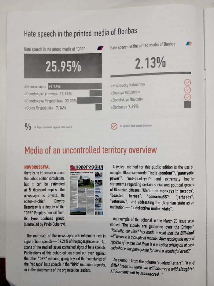 Photo: Research by Donetsk Institute of Information on hate speech and fake news in Donbass printed media and TV