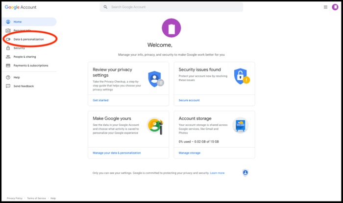 3. Click on Data and Personalisation (Link when signed in)