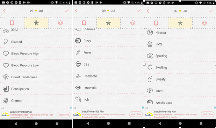 The Maya app interface: entering health data 