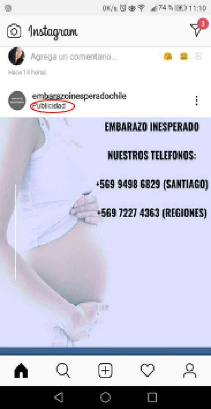 Example 4: This screenshot is of an ad being run by the Chilean Embarazo Inesperado CAM, about which Facebook provides very little information despite the political nature of the ad.