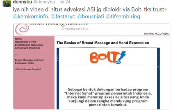 The above screenshot shows one of articles being blocked, Bolt. The description says “We have blocked the site you visited in order to support the “Internet Sehat” (Healthy Internet) Program, a program initiated by the Indonesian Government.”