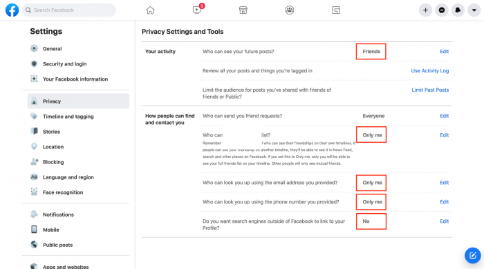 Facebook Privacy Settings - Browser