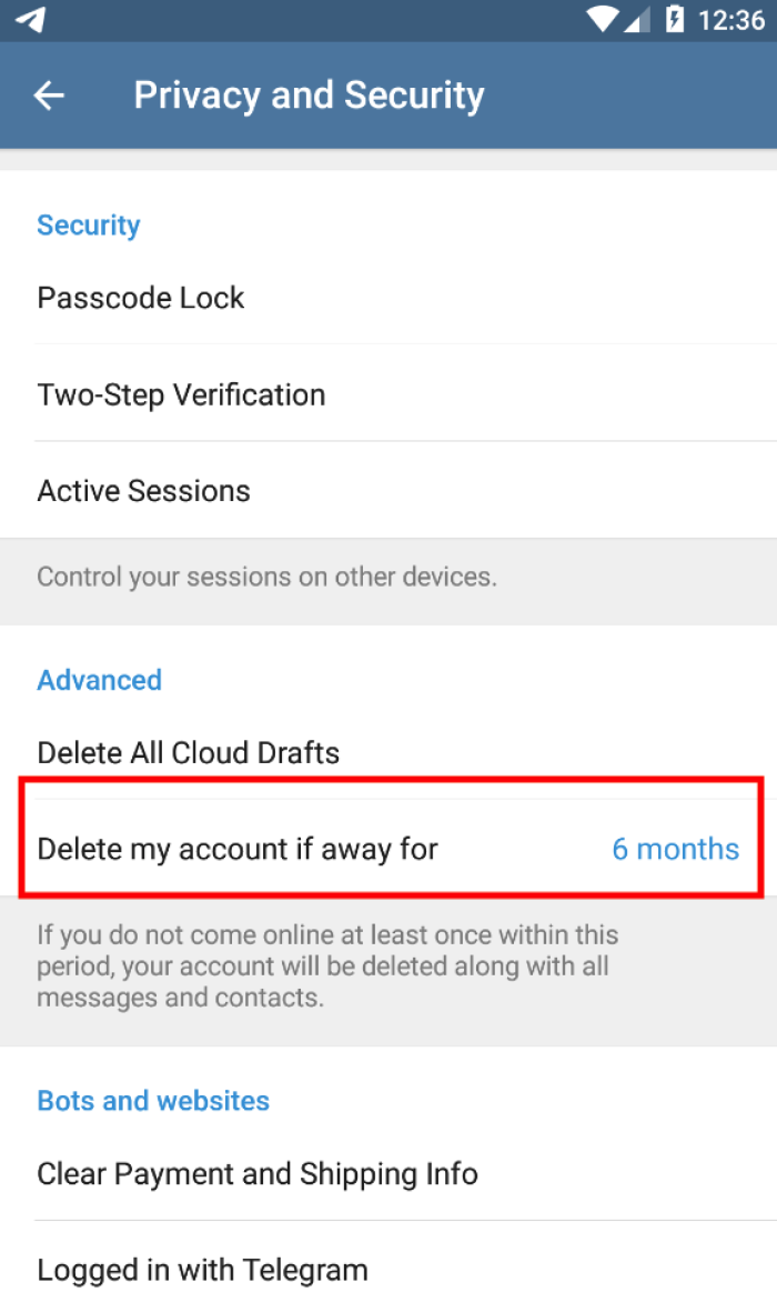 Telegram - Account settings