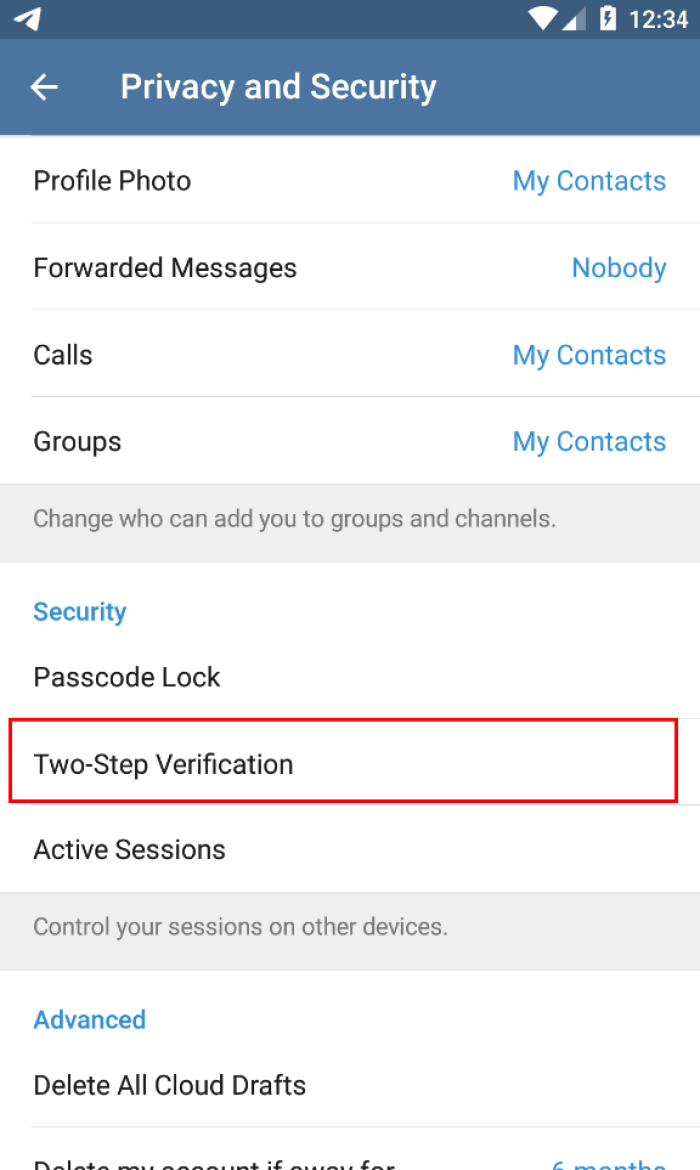 telegram two step verification