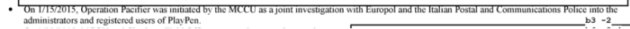 Screenshot from FBI disclosures describing Operation Pacifier as a joint investigation between international agencies.