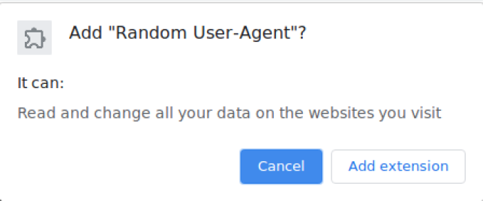 Random User Agent addon install prompt
