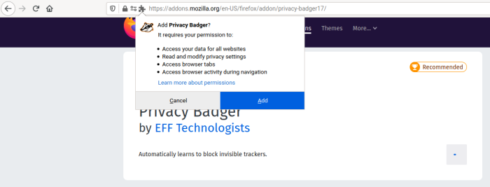 Fig. 2: Add Privacy Badger to Firefox