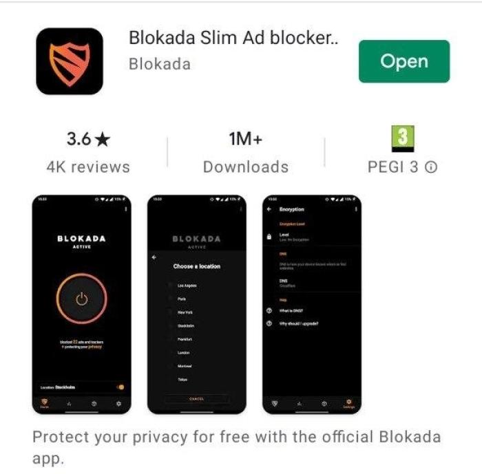 Play store page for Blokada after instalation