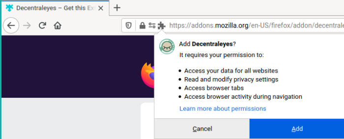 Fig. 2: Add Decentraleyes to Firefox