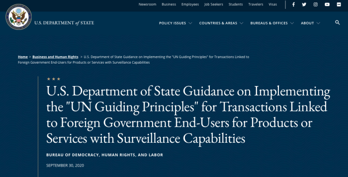 US Department of State's due diligence guidance 