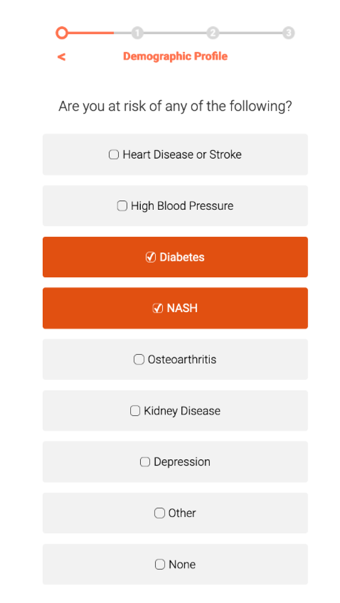List of diseases asked to select from