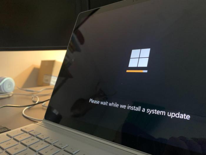 A Microsoft Windows update on a laptop