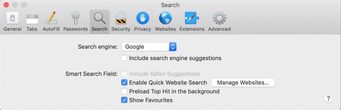 Safari preference search