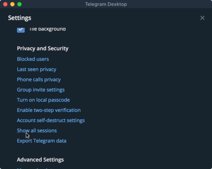 Image showing Telegram settings menu