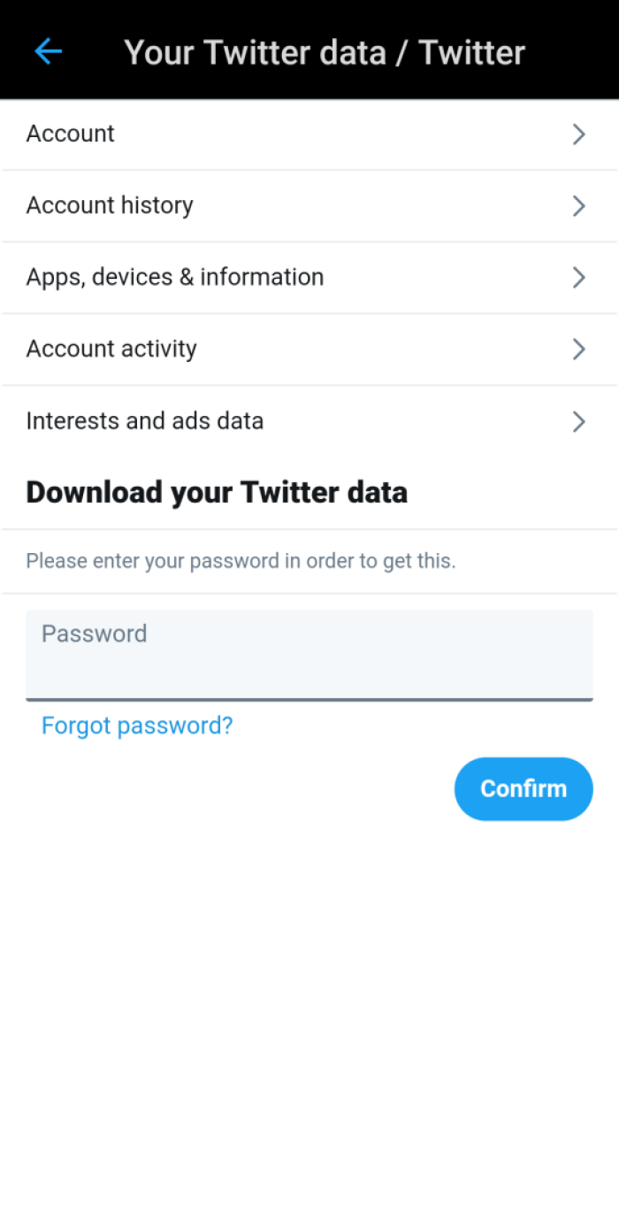 Image showing download your data in Twitter