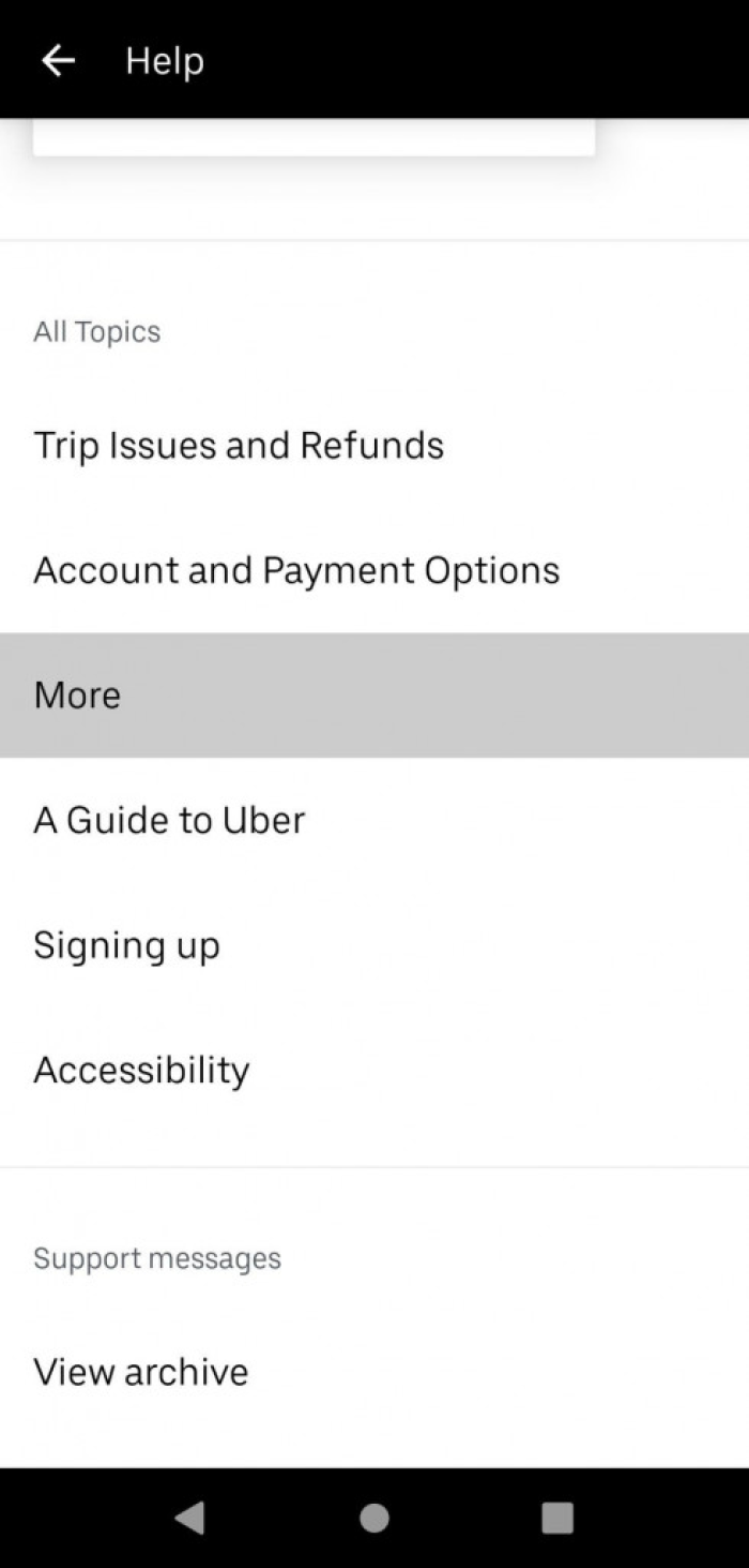 Image from Uber App showing where to find 'More' section