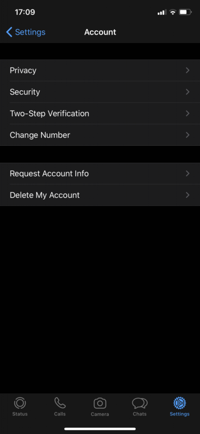 Image showing 'Request Account Info' in WhatsApp