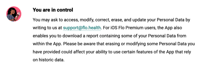 Screenshot of Flo’s Privacy Policy taken on 14 July 2022