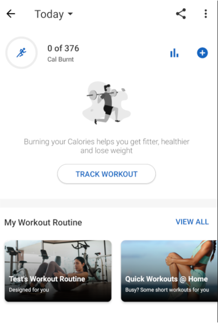 A screenshot from the Healthify app showing a 'Track Workout' button
