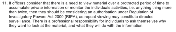 Screenshot of DWP staff guidance on compliance with RIPA.