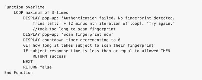 Screenshot of our pseudocode for function overTime().