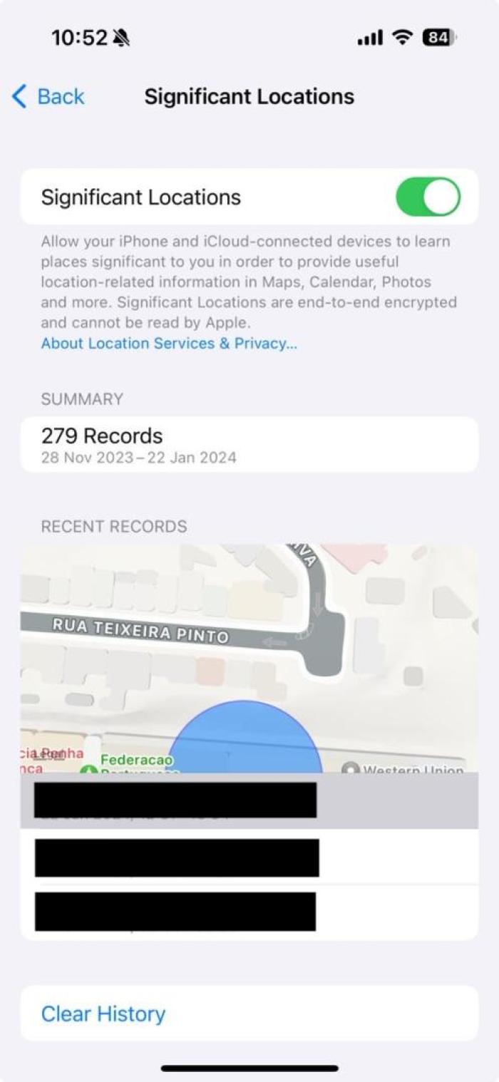 Disable location history on iOS