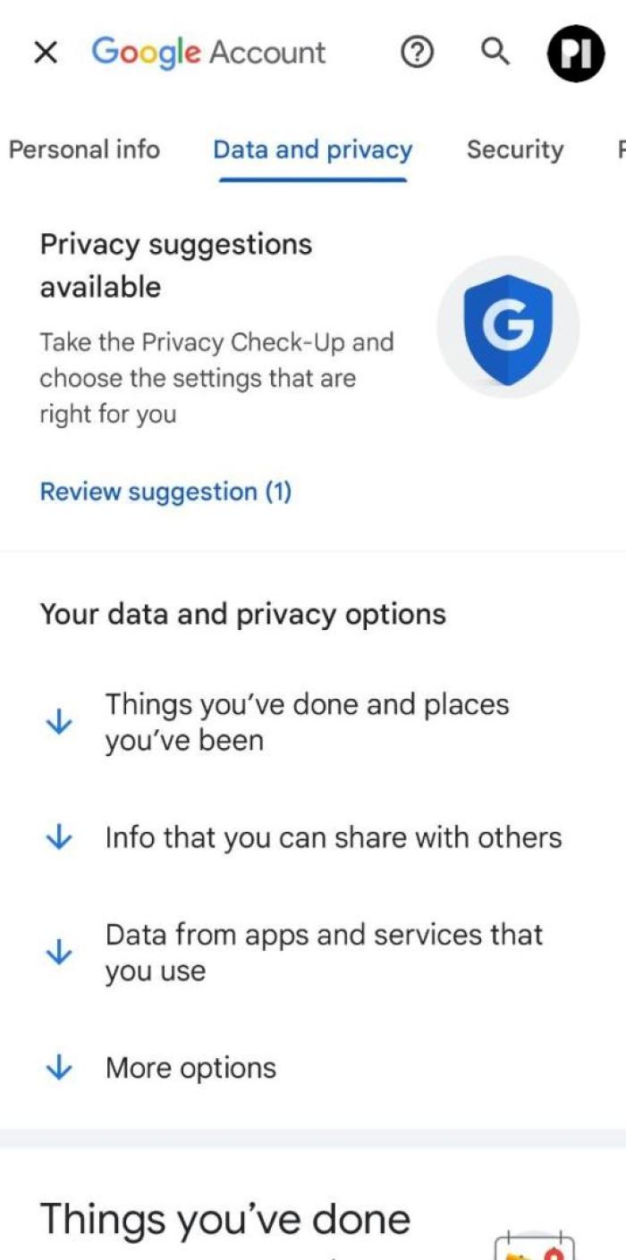 Google account data & privacy settings.