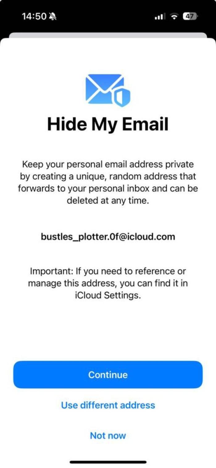 screenshot of Apple's Hide my email