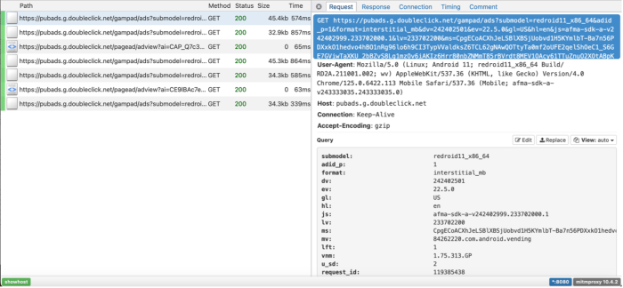 Screenshot of data from the DIE - highlighted is a requst by Google Ads for device information