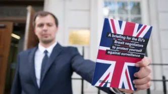 Man holding Brexit leaflet