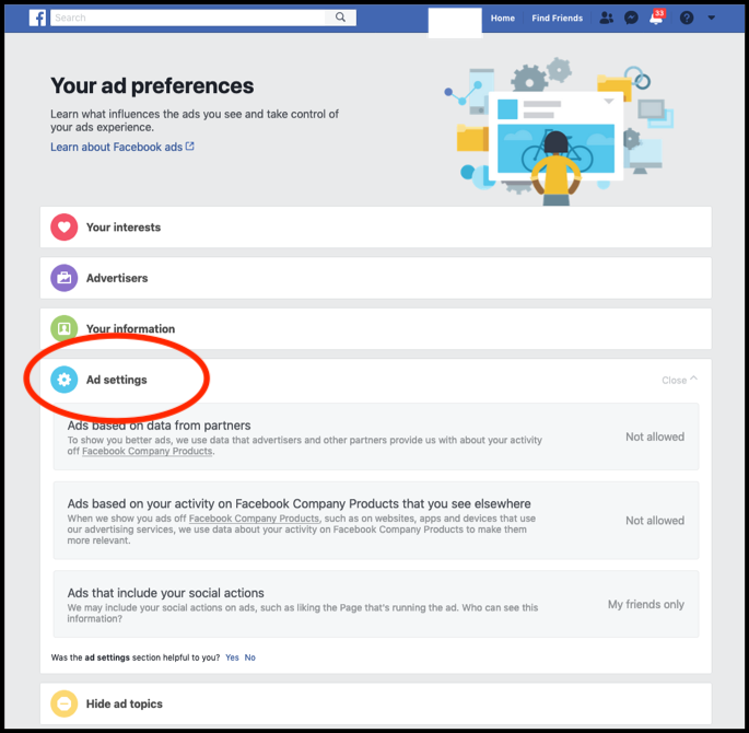 Facebook ad settings screenshot