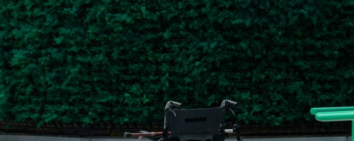 Image of lone wheelchair in patio
