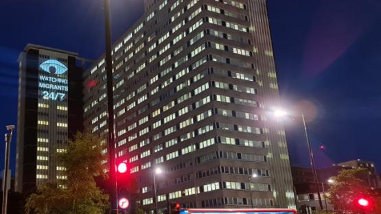 Light projection on to Lunar House in Croydon