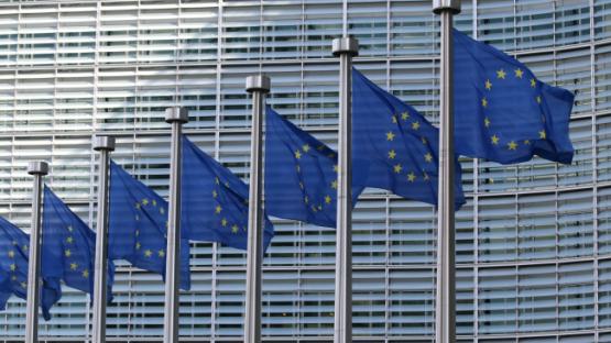 European Union flags in front of European Commission building