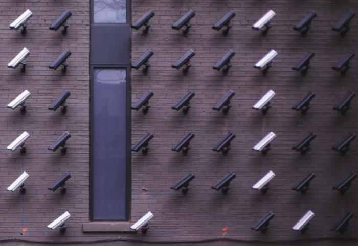 Cameras as an art installation on the wall