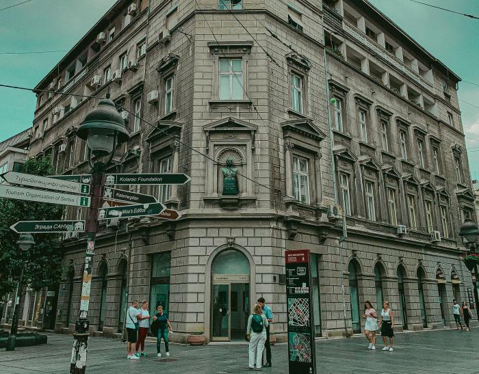 People milling around an overcast Belgrade