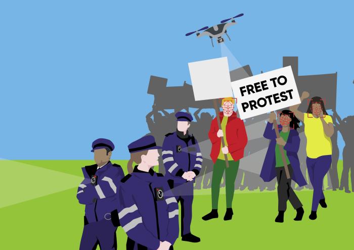Free to Protest graphic - illustration of protest scene
