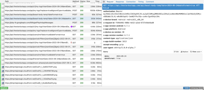 A Stardust API request including date and dateFormat