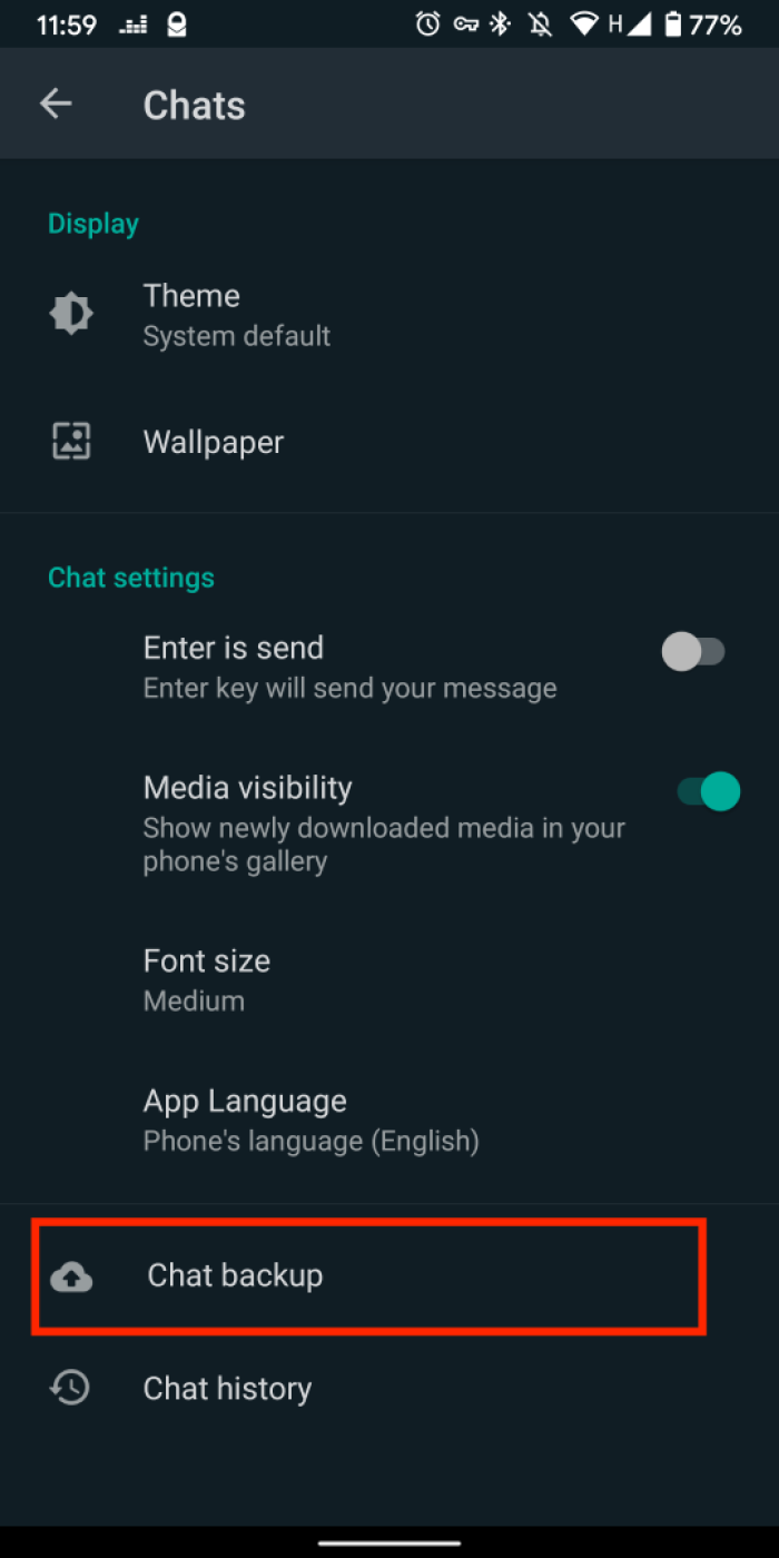 Chat backup settings