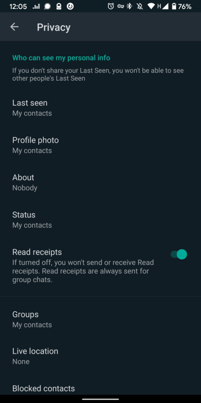 Whatsapp Privacy settings